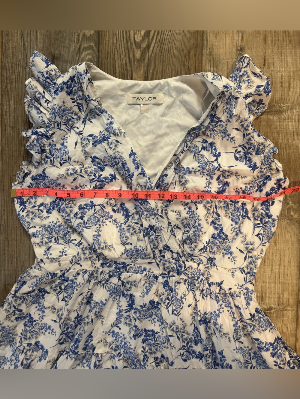 Taylor Blue & White Floral Dress 100% Cotton - Picture 5 of 8